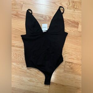 Free People Black Plunge Bodysuit